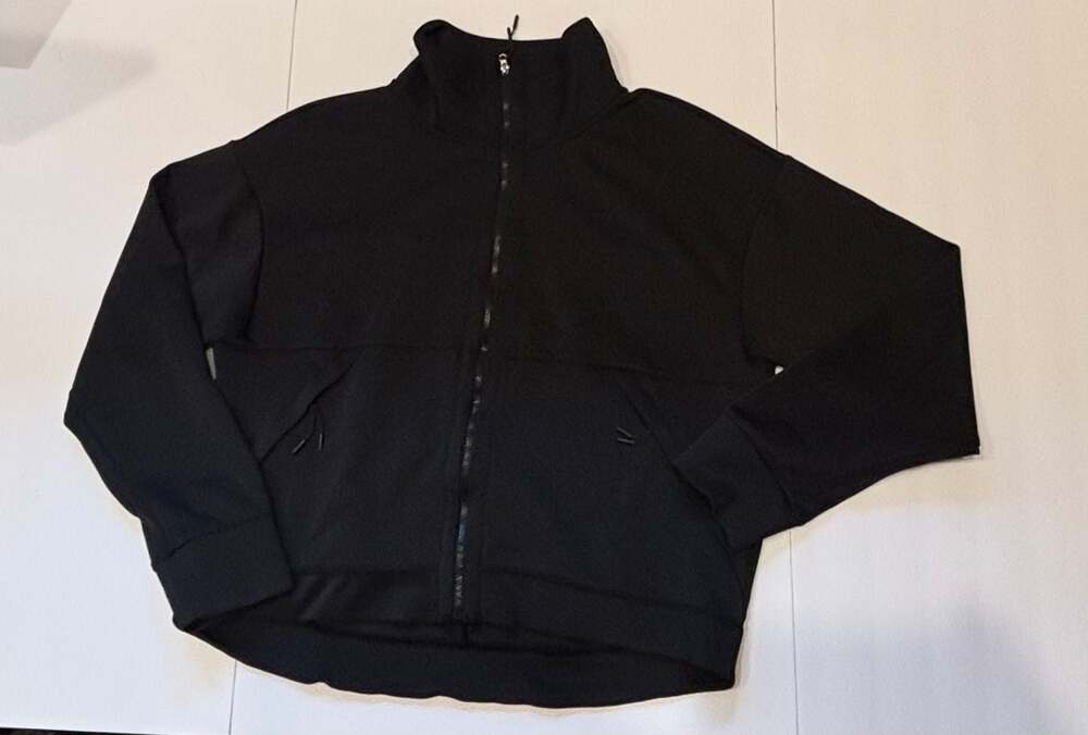 Apana Women's Black Full-Zip Active Jacket with Funnel Neck, Size XL